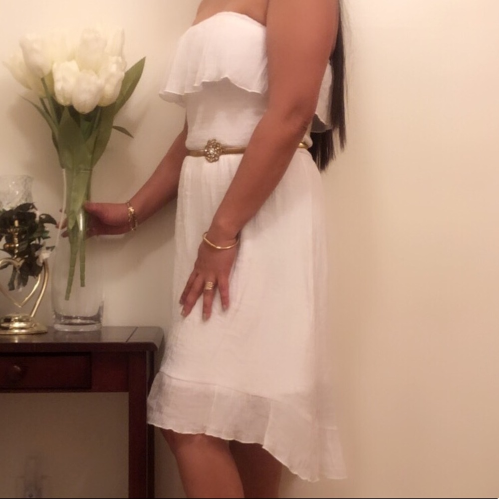 White Strapless Ruffled Dress - Picture 7 of 7